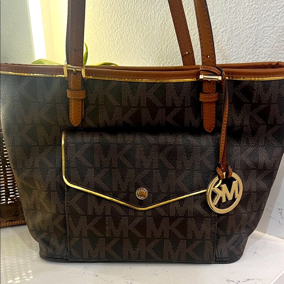 Michael Kors Black and Brown Monogram Tote - Picture 1 of 16